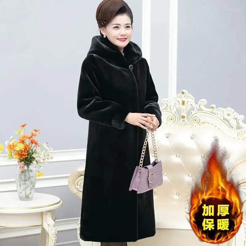 Pêlo feminino de alta qualidade casaco de visita integral inverno luxo mulheres grossas mulheres faux veludo casacos longos jaqueta mãe 5xl 6xl 7xl 8xl