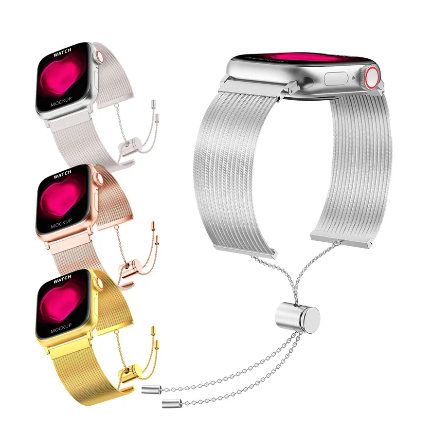 Smart Armband Straps Metallic Edelstahl Fransenband Armband Schlüsselschalterverschluss Passend für iWatch Serie 8 7 6 SE 5 4 für Apple Watch 44 45mm Armband