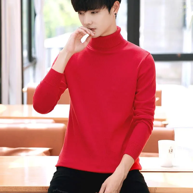 Herrtröjor Aemape Brand 2022 herrarna Slim Korean High Neck Sweater Lapel Solid Color Base Shirt Pure Cotton Sticked