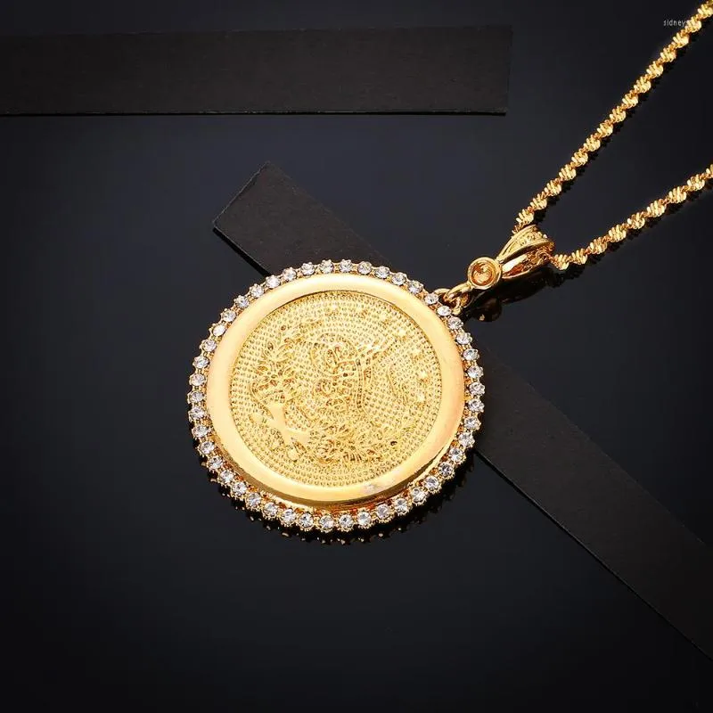 Pendant Necklaces 2022 Design Middle East Crystal Arab Coin Women's Jewelry Necklace With Rhinestone Wedding Party Holiday Gift