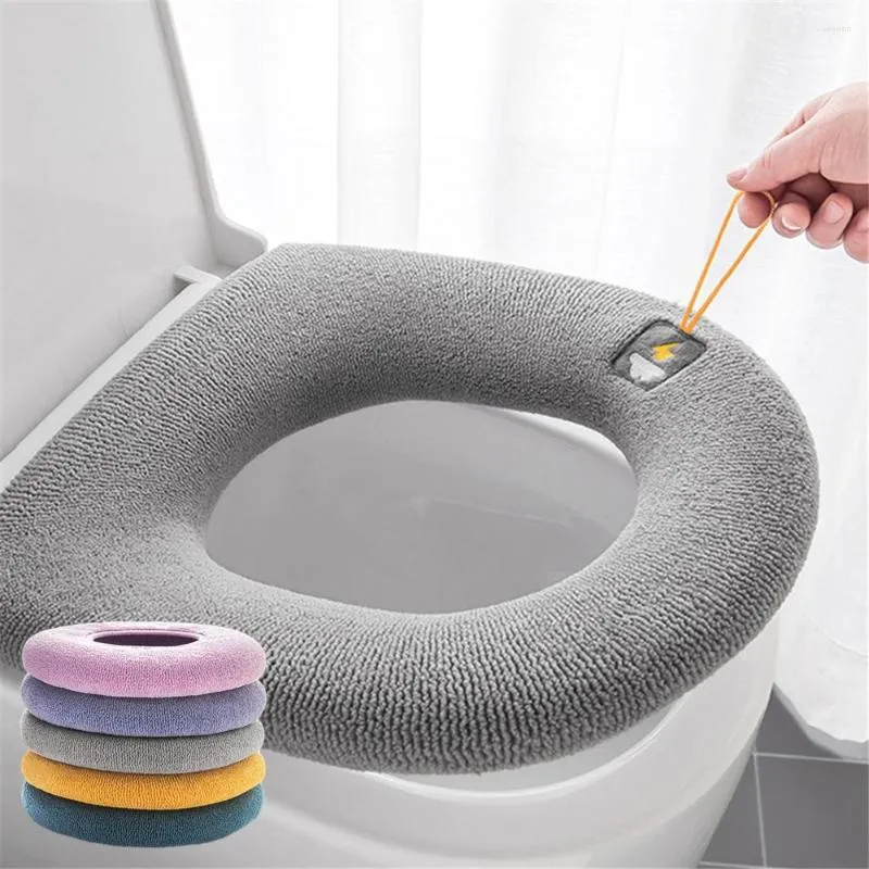 Toilet Seat Covers Winter Knitted Cushion Soft Washable Solid Closestool Mat Cover Household Warm Lid Pad Bathroom Accessories