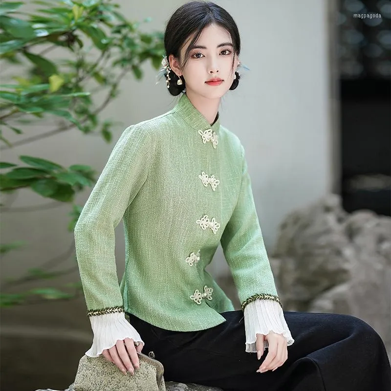 Roupas étnicas Estilo tradicional de estilo chinês Hanfu Mulheres de tang vintage Tang com calças de topo de borla Roupa roupas de peito simples feminino