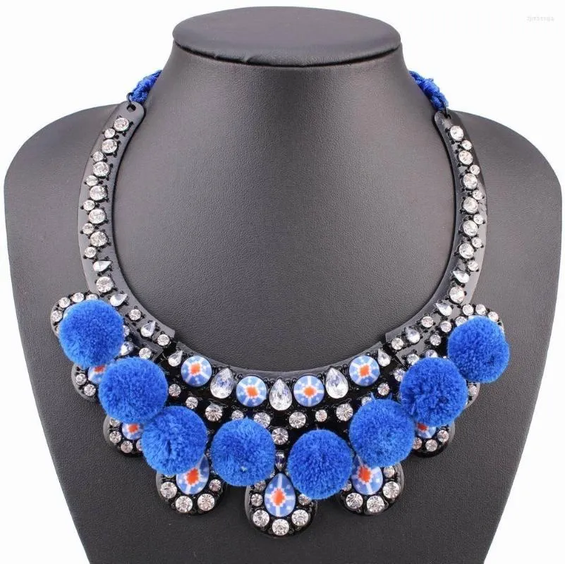 Collier ras du cou pour femmes, chaîne épaisse, boule de coton Pom, pendentif en cristal, à la mode, vente en gros