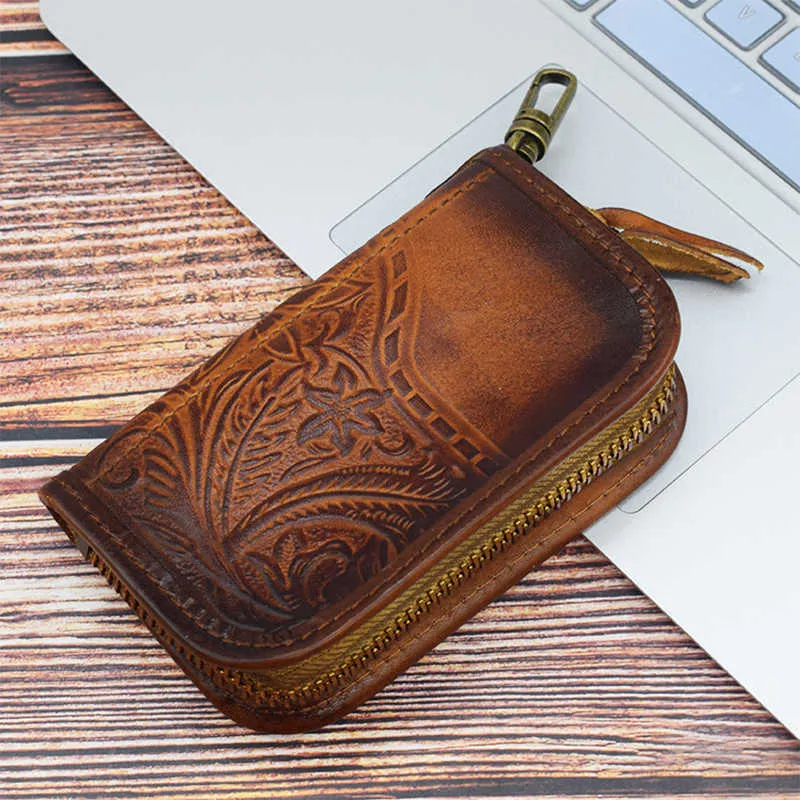 Handmade Genuine Leather Prestige Key Fob Wallet With Zipper Vintage