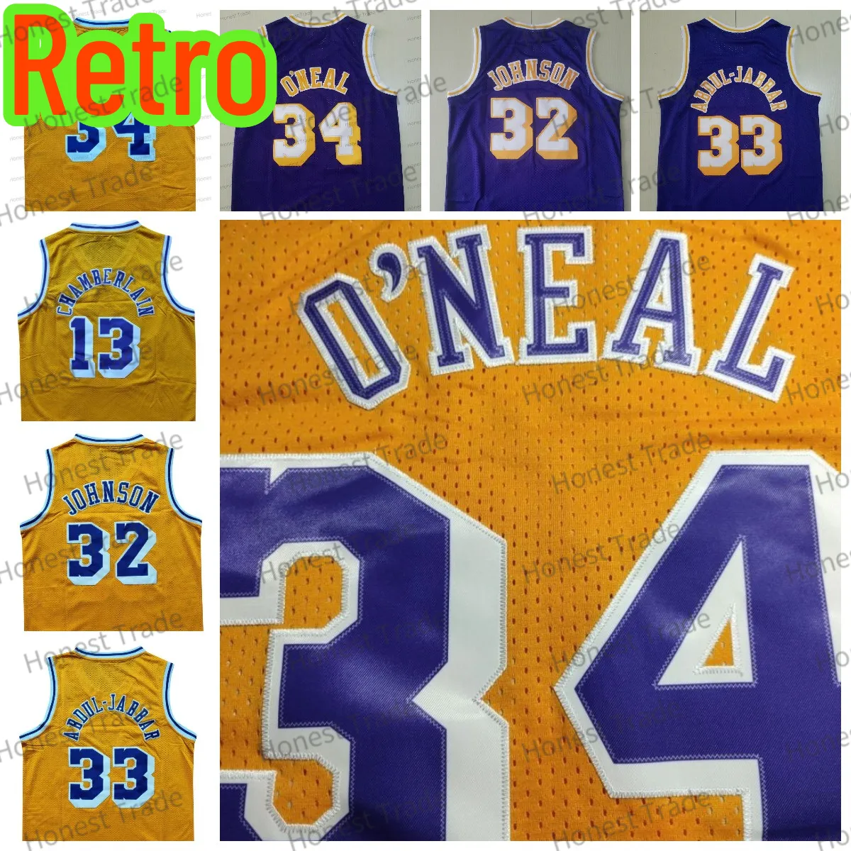 Retro Johnson Basketball Jersey Wilt Chamberlain Shaq Yellow Dennis Rodman Purple O 34 Neal Throwback Mens New Jerseys Stitched 24 8
