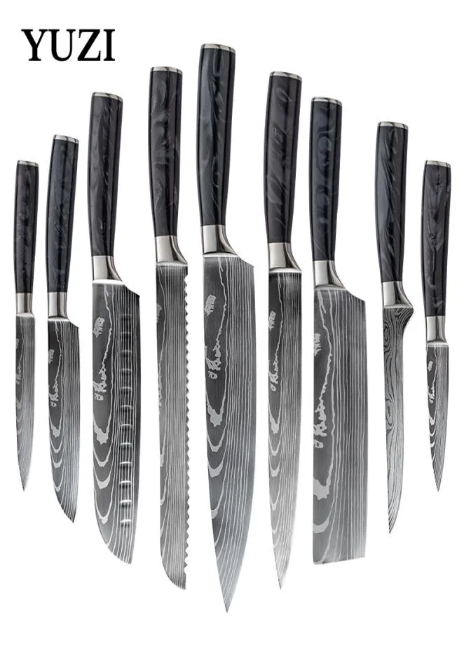 Küchenmesser Set 19 Stücke Damaskus Muster scharfe japanische Santoku -Kochmesser Messer Cleaver schneiden Hacking mit Harzhandel 4836110