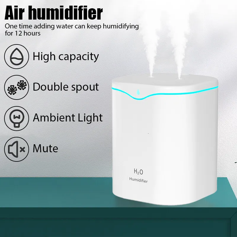 Humidifiers Other Home Garden 2000ML USB Air Humidifier Double Spray Port Essential Oil Aromatherapy Humificador Cool Mist Maker Fogger Purify for 221014
