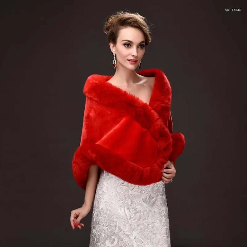 Women's Fur Warm Winter Ladies Faux Cape Formal Party Outwear Short Scarf Tippet Women Black Red Casual Coat Bridal Wedding Wraps Poncho