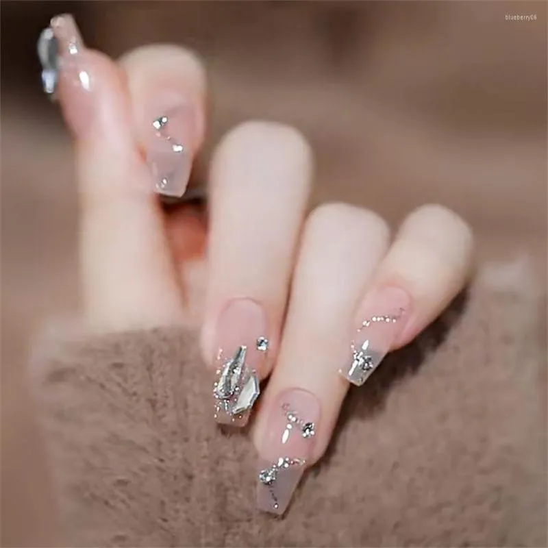 Unghie finte 24 pezzi per unghie lunghe nude con design di strass indossabili per donne ragazza manicure moda arte fai da te stampa sulla toppa