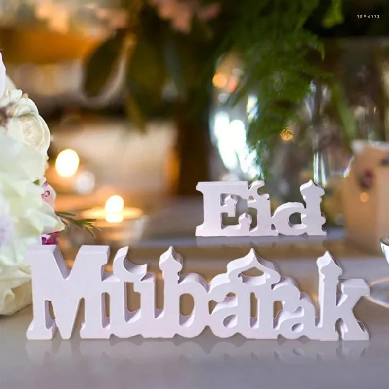 Party Decoration Eid Mubarak Wood Plastic Ornament Table Ornaments Ramadan 2022 Al Adha Muslim Islamic Festival Supplies