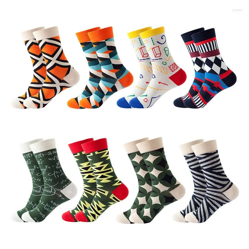 Men's Socks Geometric Function Pattern Colorful Funny Happy Cotton Women Middle Tube Crew For Men