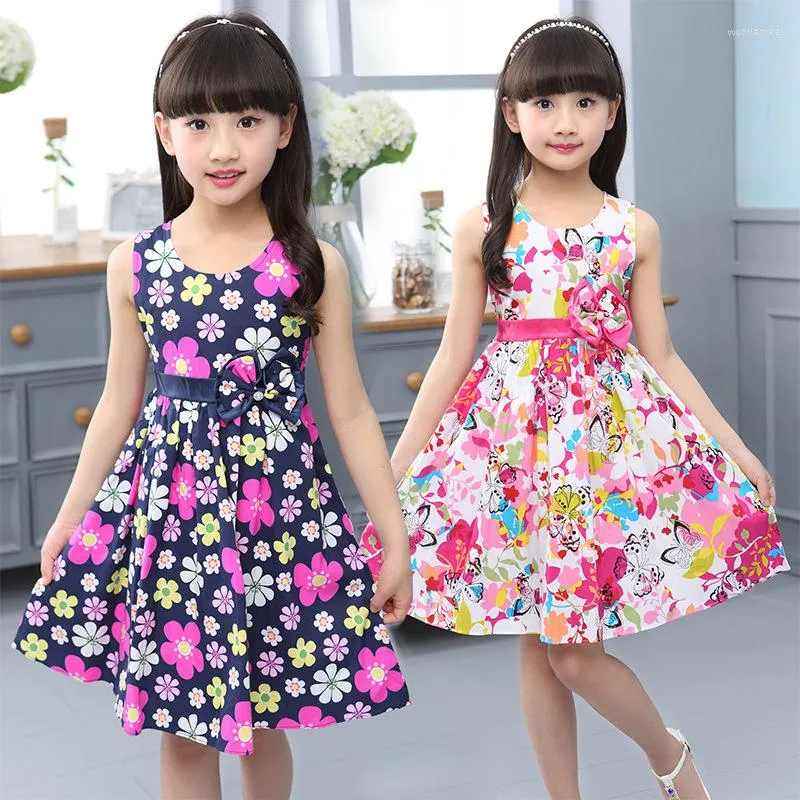 Meisjesjurken meisjes vest jurk katoen bloemen print kinderen dragen Koreaans schattig 95% prinses feest 4 5 6 7 8 9 10 11 12 14 jaar