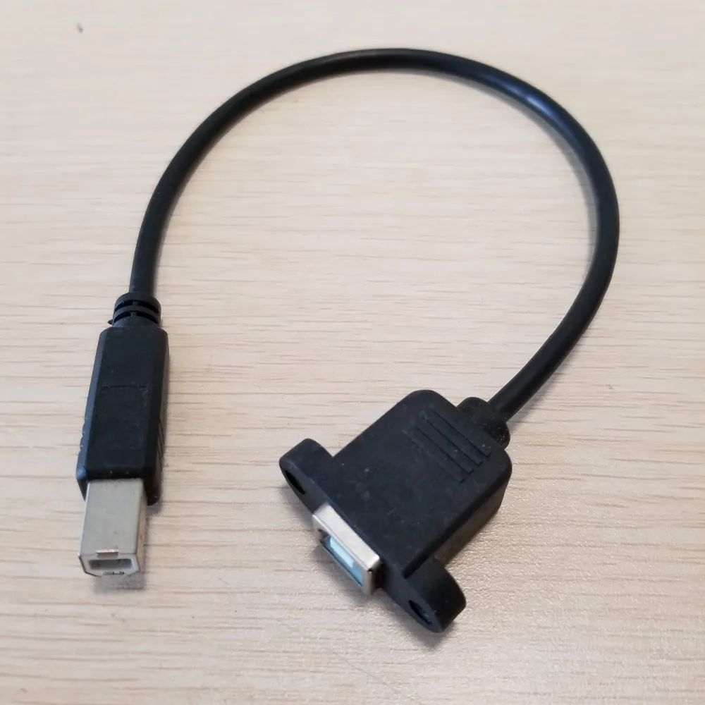 10pcs/lot USB 2.0タイプB男性から女性のネジロックパネルへの印刷マウントデータ拡張ケーブル30cm