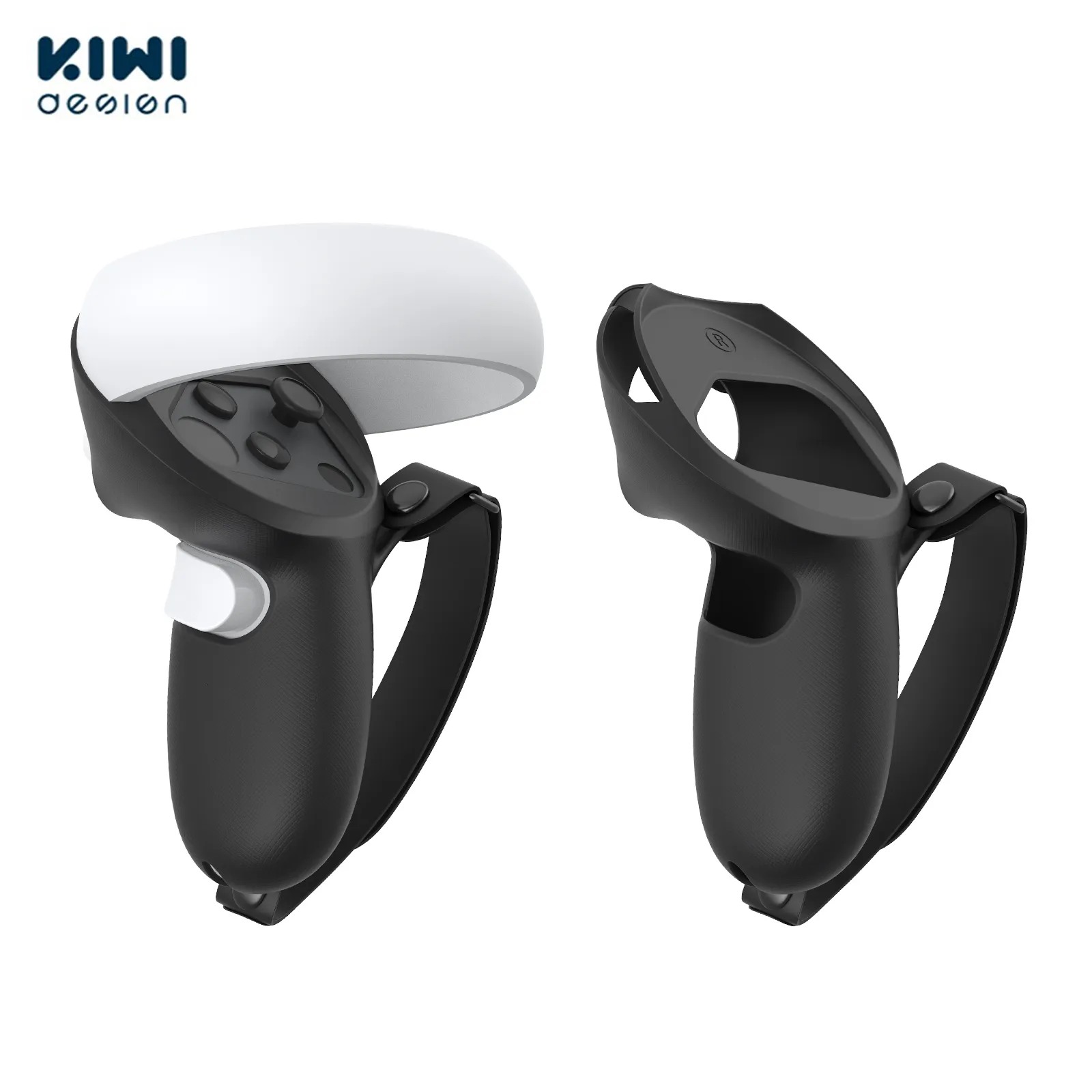 3D очки Kiwi Design Grip Cover для Oculus Quest 2 аксессуаров для сенсорного контроллера с помощью рукава с помощью ручки с регулируемым ручным ремнем 221025