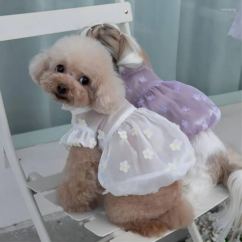 Dog Apparel Spring And Summer Dress Streamer Three-Dimensional Flower Gauze Skirt Pet Clothes Cat Clothing Teddy Bear Coat