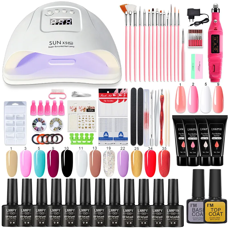 Nail Manicure Set Kit with 54W UV Lamp, 12/6 Gel Polish Colors, Drill ...
