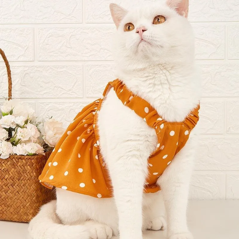 Hundebekleidung Koreanische Mode Kätzchen Hunde Kleidung Elegantes orange gepunktetes Kleid Party Kleine Kleidung Katze Dünner Sommer Süßes Bichon Niedlich Großhandel