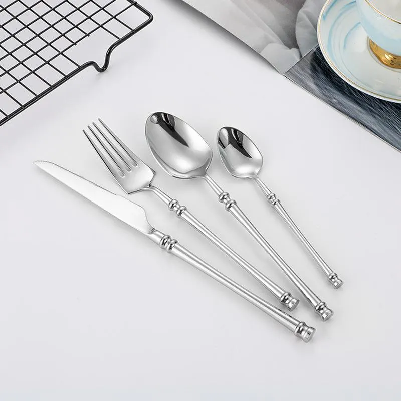 Dinnerware Sets Golden Cutlery Set Round Handle 304 Stainless Steel Small Waist Knife Fork Spoon Steak Tableware Four Piece Gift