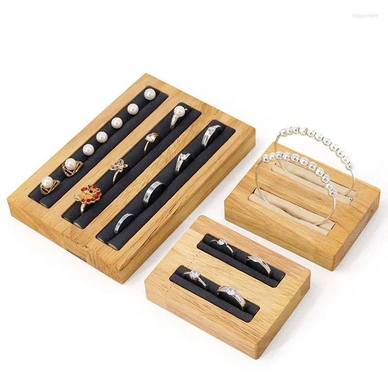 Jewelry Pouches Solid Wood Ring Elastic Display Board Bracelet Storage Box Tray Base Props