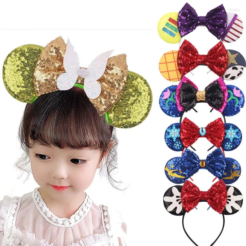 Hair Accessories Mouse Ears Headband Girls 5'' Sequin Bow Hairband Women DIY Festival Party Cosplay Adult/kids Gift