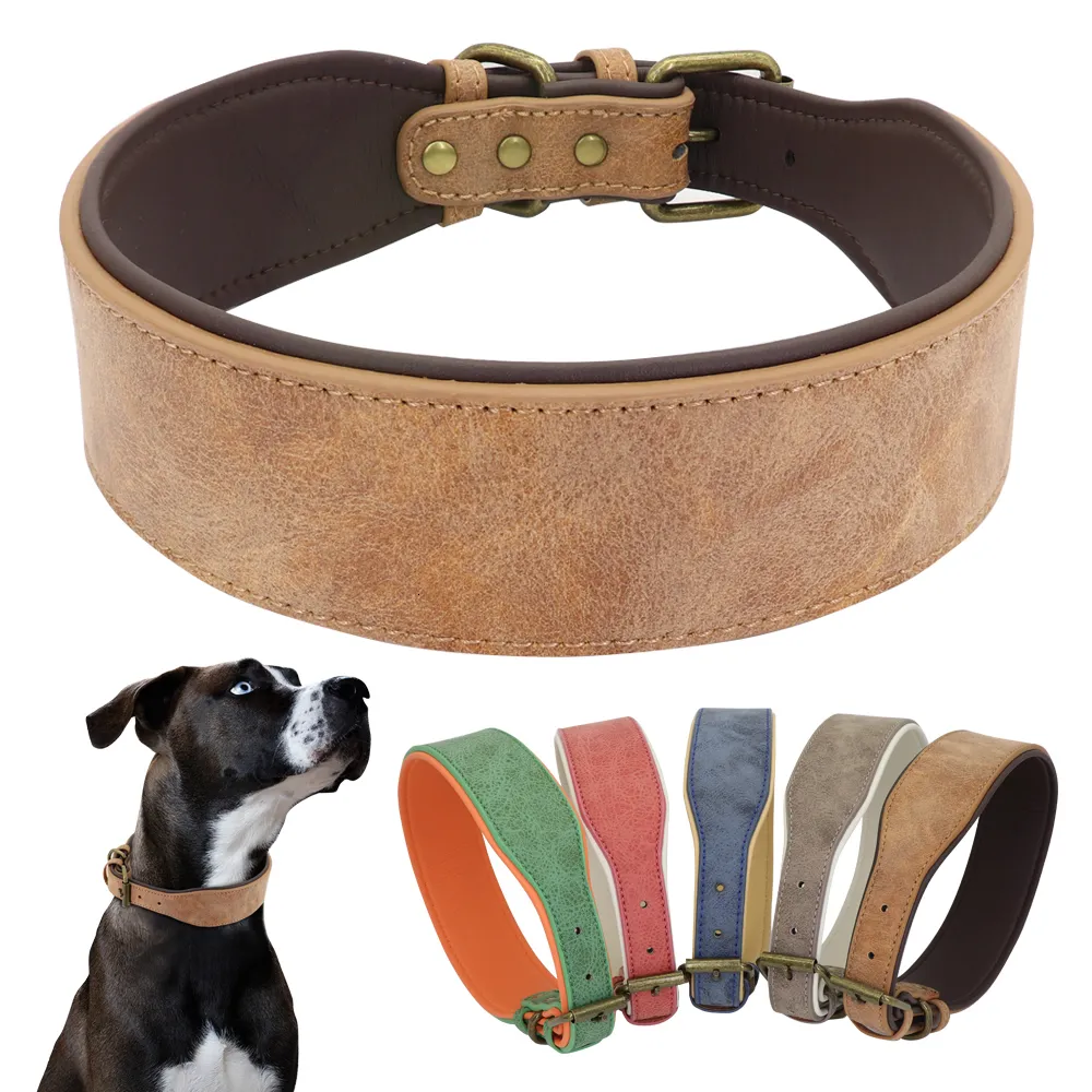 Dog Collars Leashes Wide Leather Collar Large Soft Padded Pet Perro For Medium s German Shepherd Bulldog XL 2XL 221025