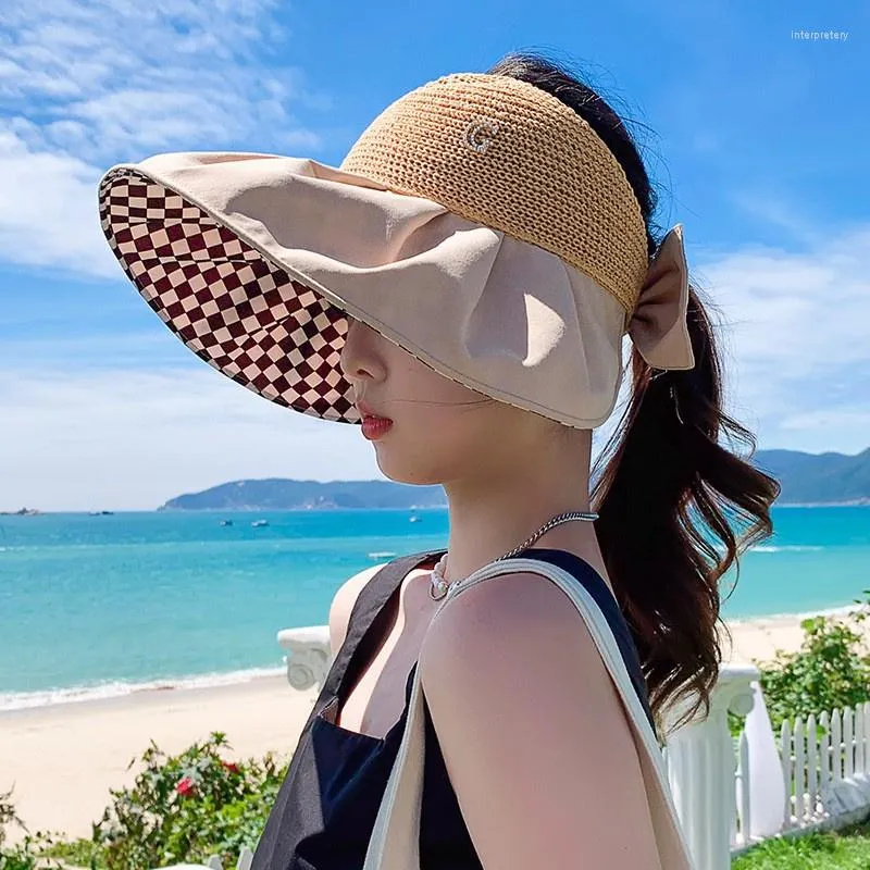 Шляпа шляпы широких краев лето для женщин, шляпа, пустое верхний солнце пляж Большой 12см регулируемый на открытом воздухе.