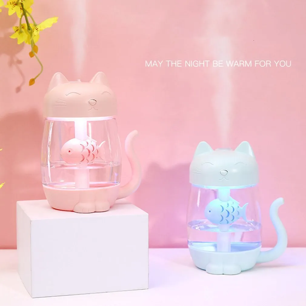 Humidifiers Other Home Garden Air LED Light Cartoon Cat Cool Mist USB Ultrasonic Ultra-Quiet For Kids Infant Nursery 221014