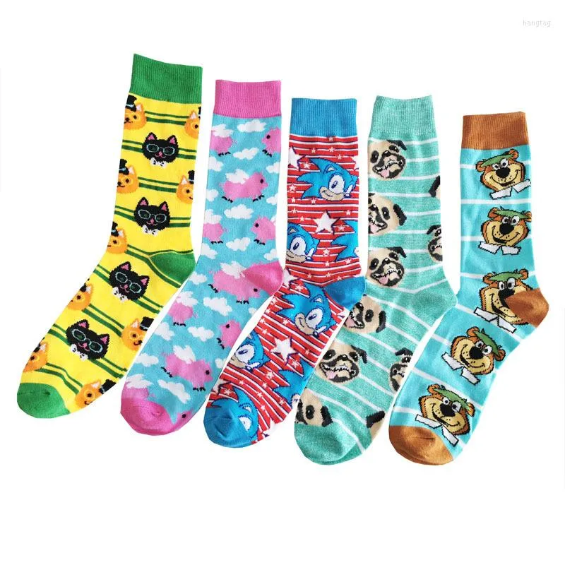 Men's Socks 5 Pairs Men's Cotton Brand Cool Cartoon Tube