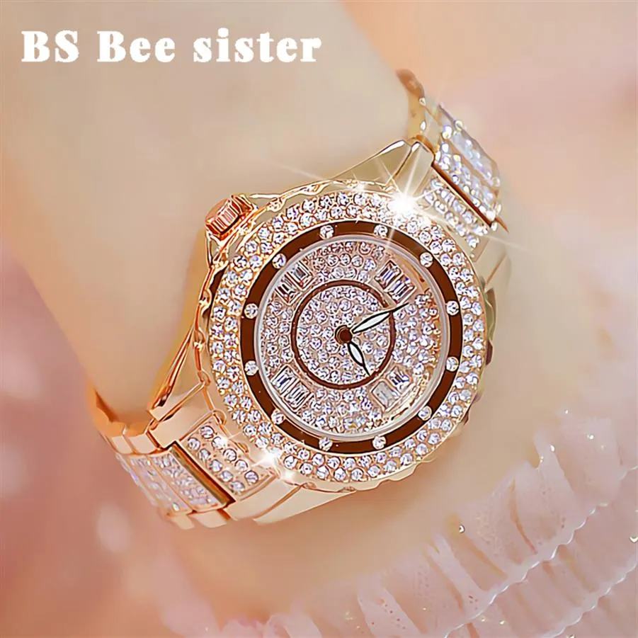 Crystal Women Watches Tasarımcı Markası Lüks Elmas Gül Gold Kadın İzle Şık Zarif Bayanlar Bilek Montre Femme 20192707