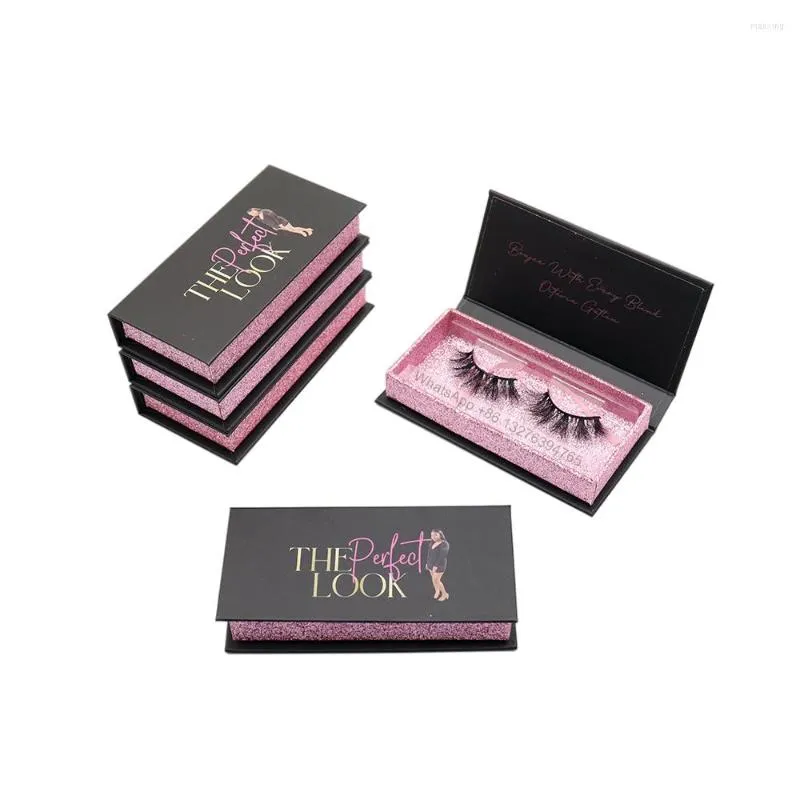 거짓 속눈썹 포장 상자 커스텀 로고 도매 실제 밍크 속눈썹 간단한 블랙 핑크 반짝이 저장