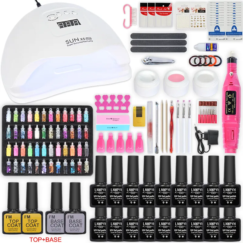 Nail Manicure Set Drill Machine and Dryer 1218 Colors Gel Polish Kit With S Art Decorations Electric Nail Kit 221012