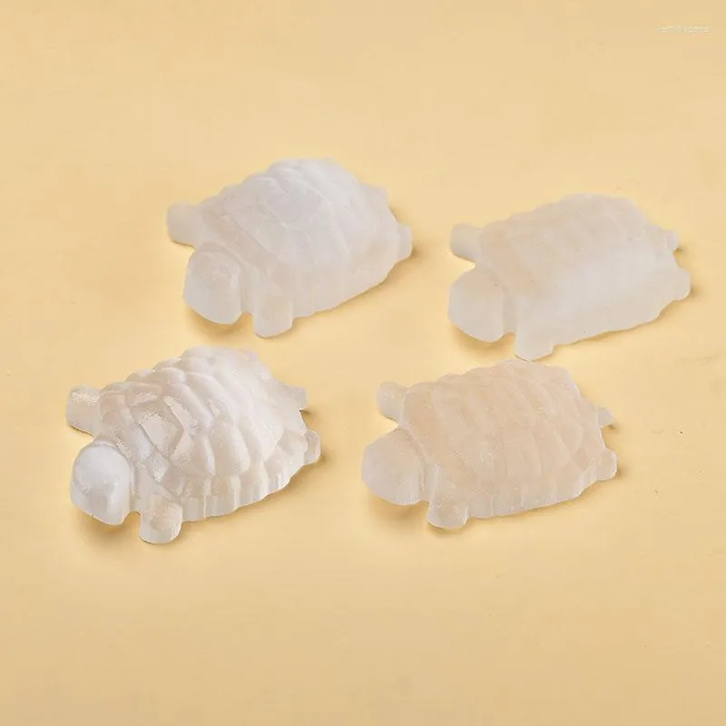 Decorative Figurines 1PC Natural Selenite Crystal Little Tortoise Animals Mineral Specimen Crafts Lucky Feng Shui Collection Home Decor Gift