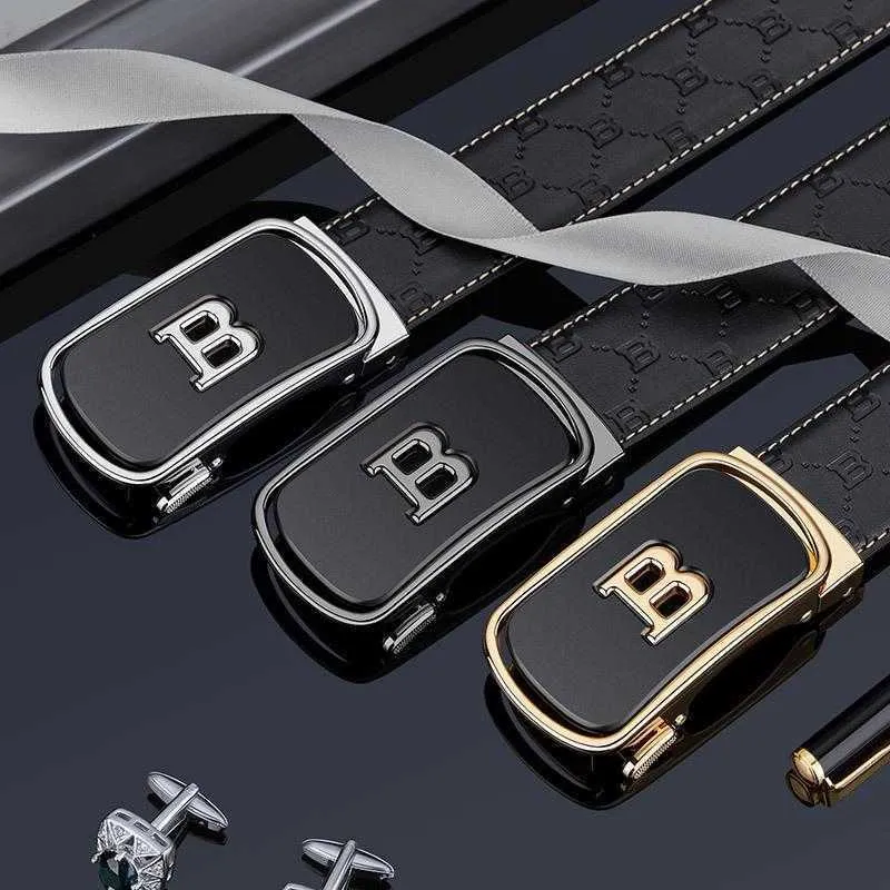 Cintura Uomo Automatica In Pelle E Lega Di Zinco, Fibbia Scorrevole Senza Fori &ndash; Colore Oro E Nero