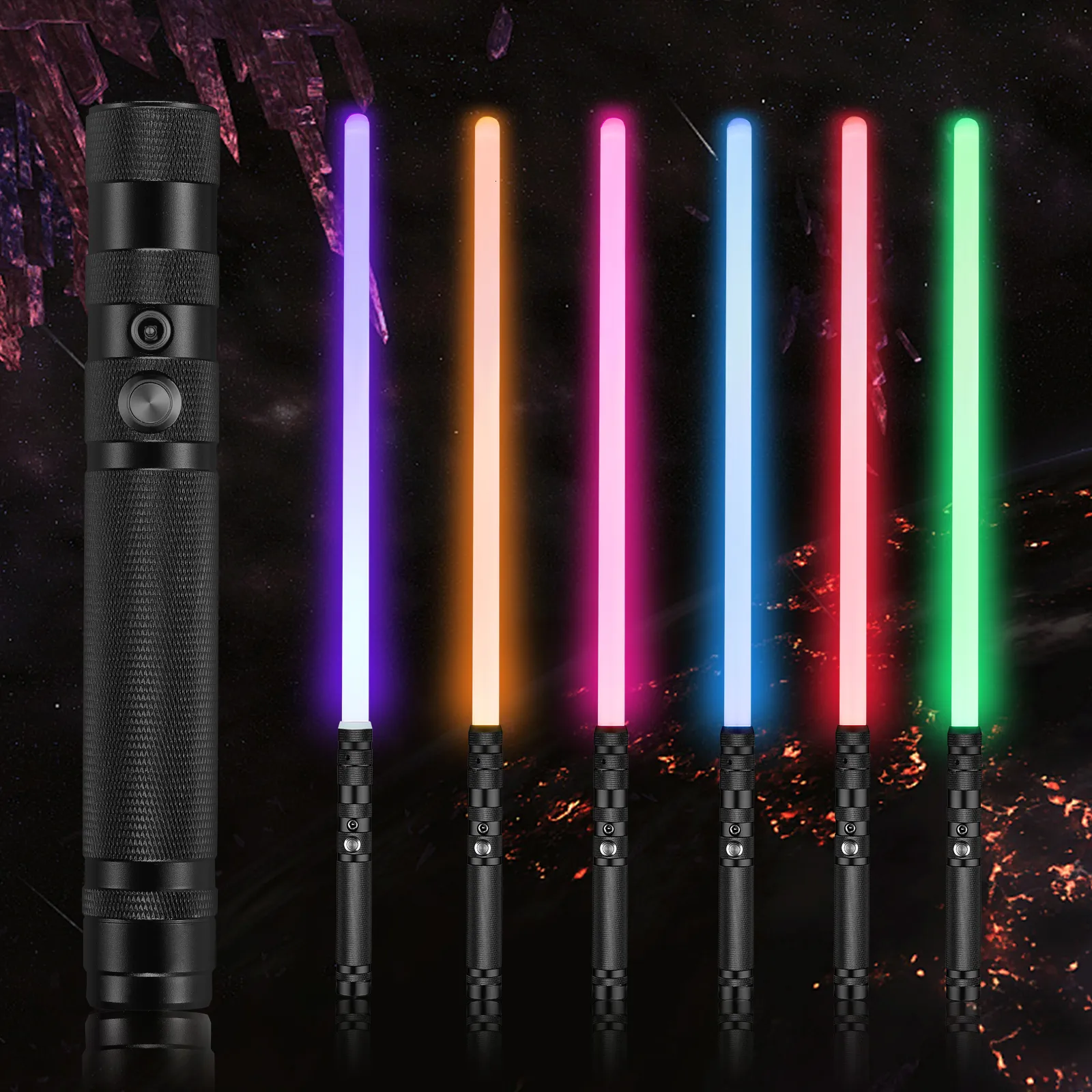 مصباح LED عصي Wanarico متغير المقبض المعدني Lightsaber RGB 7-Color مع ضرب الصوت تأثير FX Duel Metel USB الشحن 221014