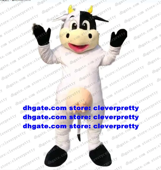 Czarna biała krowi apodyktyczne bydło Calf Mascot Costume dla dorosłych kreskówki