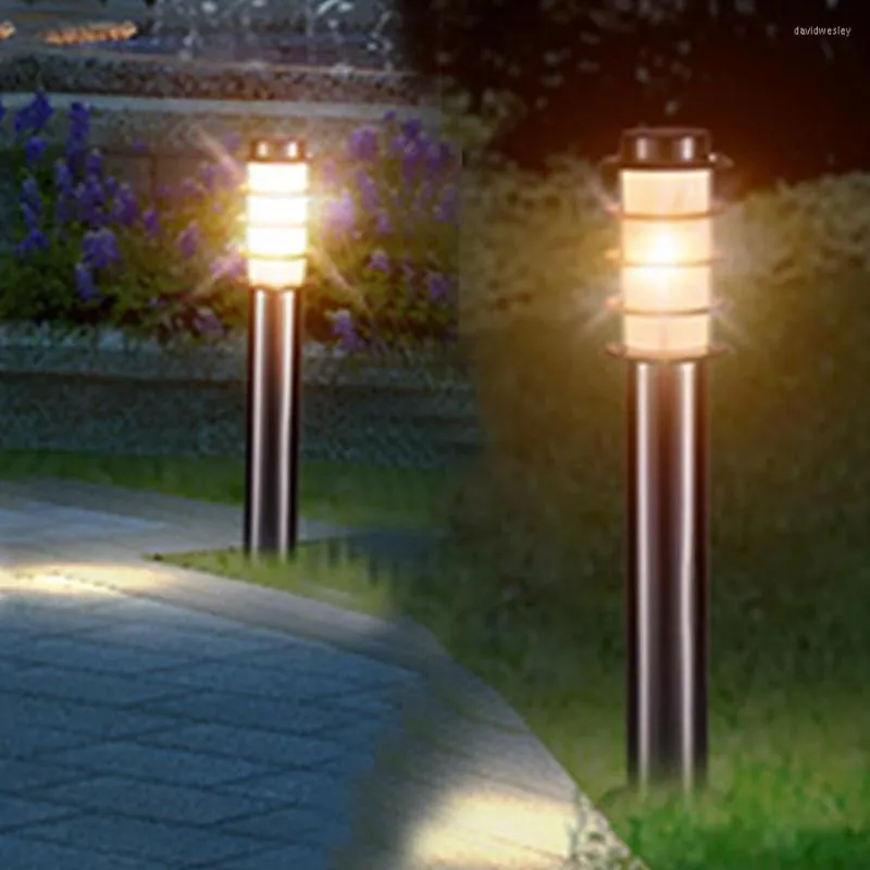 Vattentät rostfritt stål Post Lawn Lamp E27 Outdoor Garden Pathway Pillar Light Villa Courtyard Landscape Column