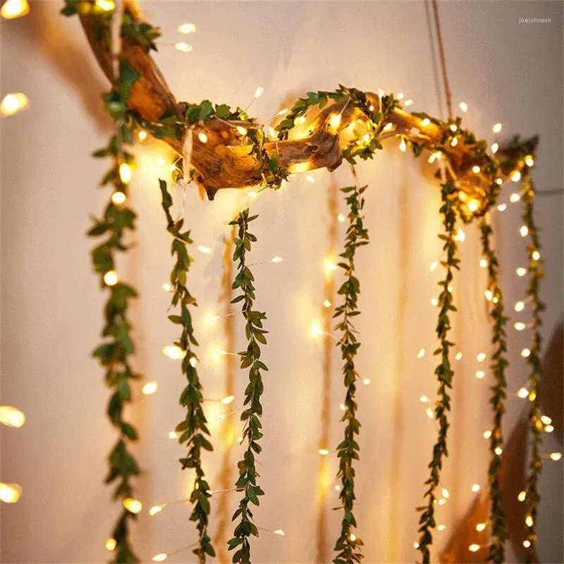 Strings 3x1M Imitation Vines Ivy Leaves Curtain Light Garland With Remote Plants Vine Led Fairy String Garden Patio Icicle