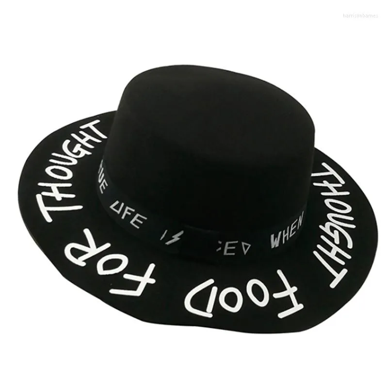 Berets Fedora Hat Graffiti Letter Woolen Flat Top For Men And Women