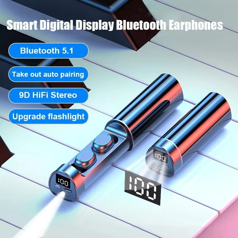 ワイヤレスヘッドフォンプーラータッチLEDディスプレイBluetoothヘッドセットTWS Bluetooth 5.0ステレオ-New N21防水