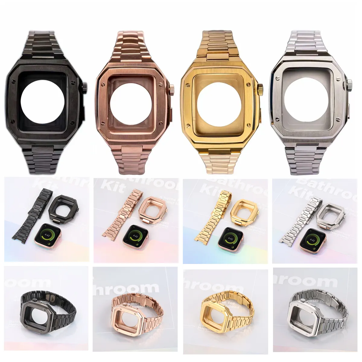 Smart Link Link Bracelet AP Armor Modified Case Watchband Butterfly Clasp Steel Band Fit Iwatch Series 8 7 6 SE 5 4 for Apple Watch 44 45mm wristband