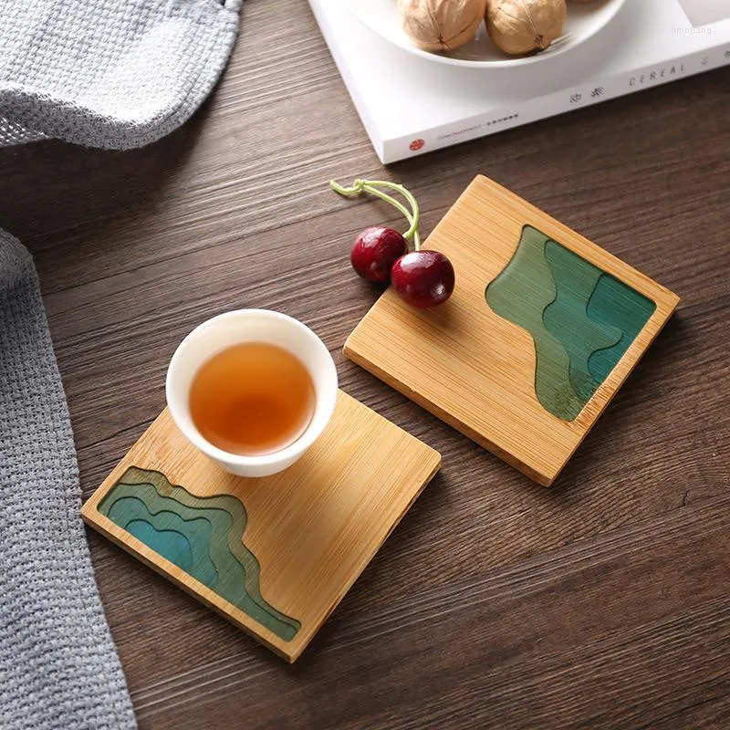 Bord mattor Creative Epoxy Harts Transparent Bamboo Tea Cup Coffee Holder Potoler Ceremonin Tillbehör levererar Placemat Drinkware