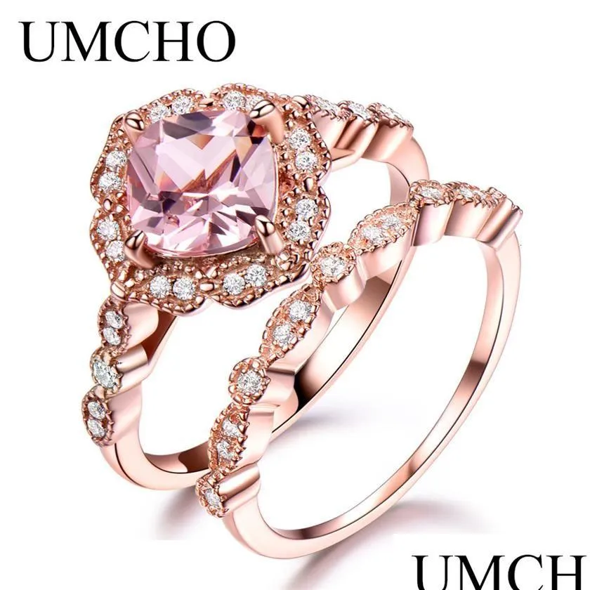 Pierścionki ślubne Umcho 925 Sterling Sier Pierścień Zestaw Kobiet Morganite zaręczynowy Wedding Pround Bridal Vintage Rings For Women Fine Dhkfd