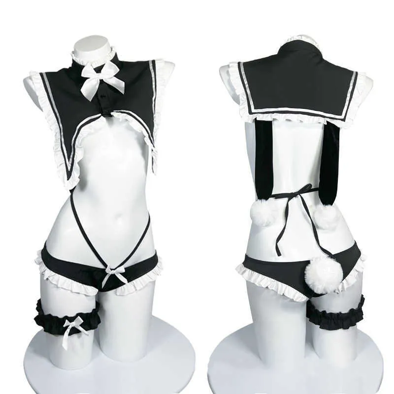 Cosplay Pelucas Dulce Linda Chica Conejito Marinero Collor Conjunto de lencería Lolita Arco de encaje Top corto Ropa de dormir Re Zero Rem Cosplay Maid Uniforme Drop Ship T221115