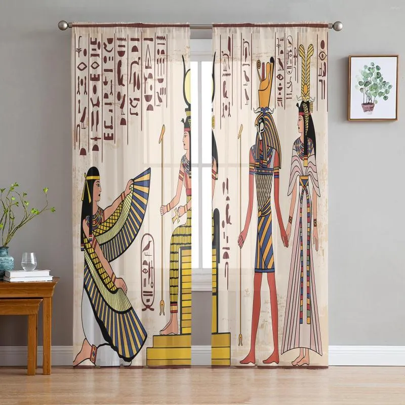 Gordijn Egyptische muurschildering Cultuur oude kunst tule gordijnen voor woonkamer slaapkamer decoratie chiffon preile voile keuken raam