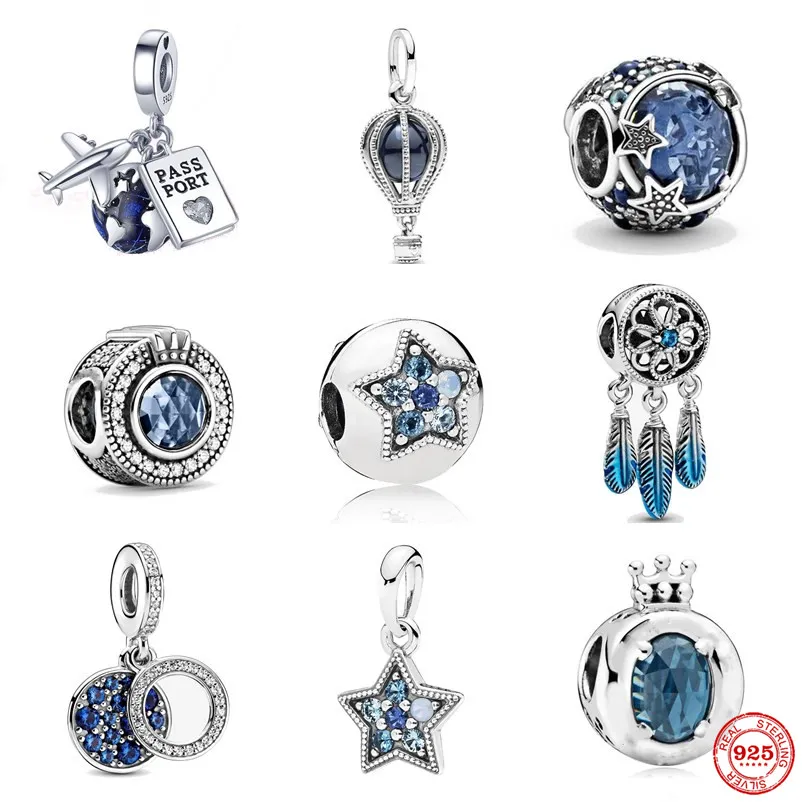 Nouveau populaire 925 argent Sterling breloque européenne Bracelet Original femme Pandora bijoux bleu pendentif étoile Suspension cadeau