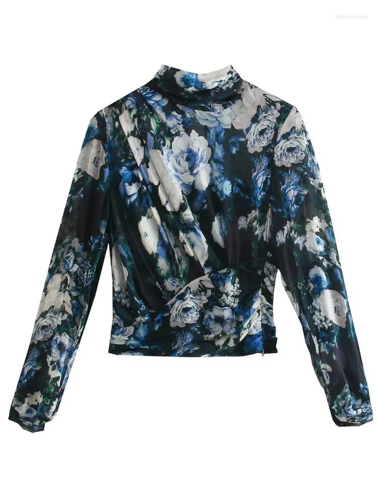 Women's Blouses XEASY Vintage Boho Floral Women Mini Shirts Short Print Flowers 2022 Fashion Elegant Female Long Sleeve Slim Chic