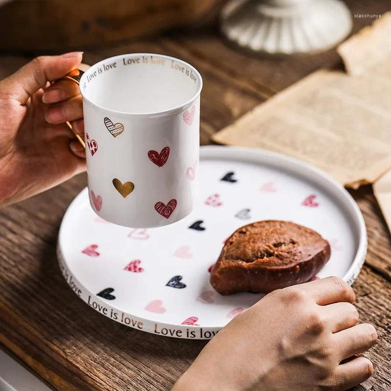 Tasses Os Chine Coeur Tasse Et Assiette Porcelaine Café Thé Lait Tasses D'eau Unique Cuisine Vaisselle Cadeaux Créatifs Pour Amis Fille Maman