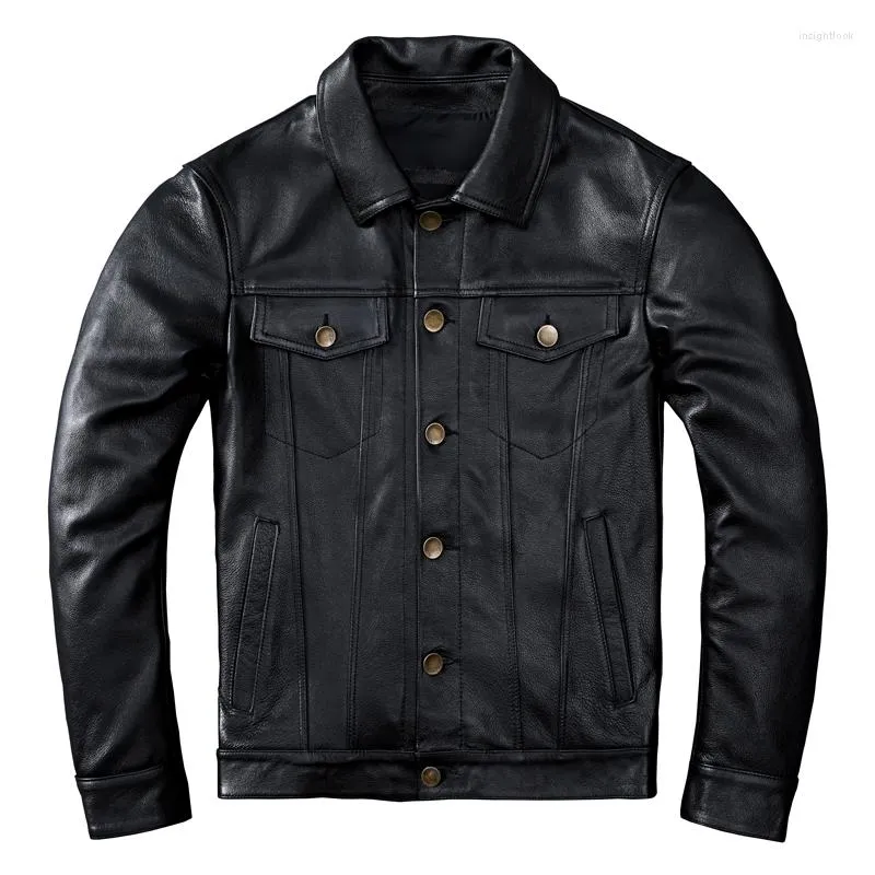 Men's Jackets First Layer Pure Cow Leather Jacket List High Top Men's Short Slim Denim Genuine Persional Casual Coat