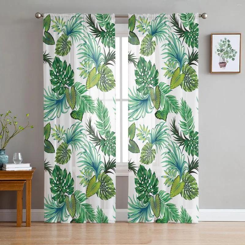 Gardin tropiska v￤xt l￤mnar tyll ren gardiner f￶r vardagsrum sovrum k￶ket voile organza dekoration