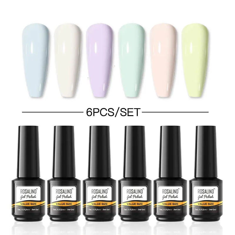 Nail Manicure Set Rosalind 6pcsset Gel Polish Kit Pure Color Kit Vernis Semi Dertic Art Base Top Top Coat UV 221012